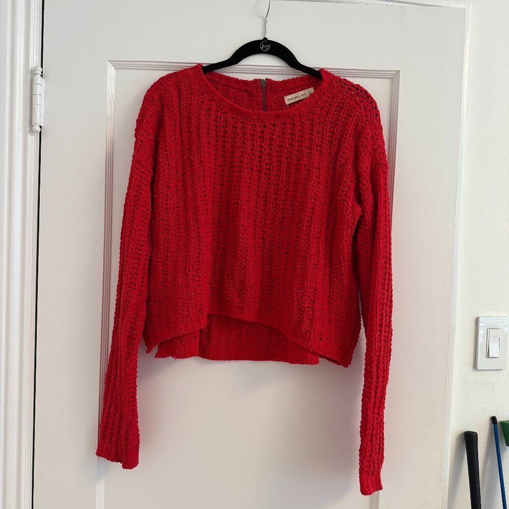 Abercrombie and Fitch Red knitted sweater with gold back zip size large